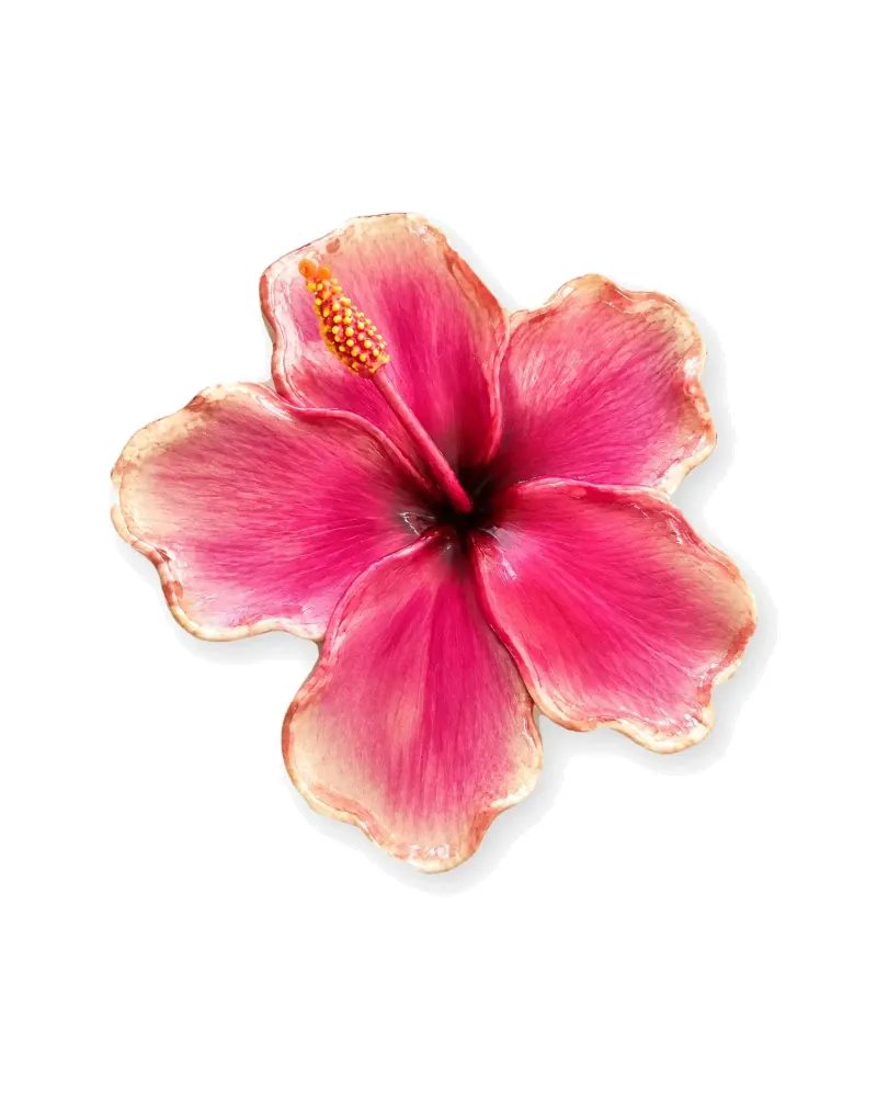 Hibisco, escultura porta-joias — cor Rosa + centro amarelo