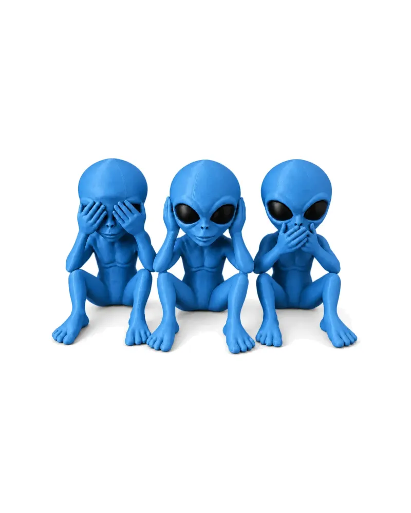 Trio Alien, mini escultura — cor Azul. Trio azul: não vejo, não ouço, não falo